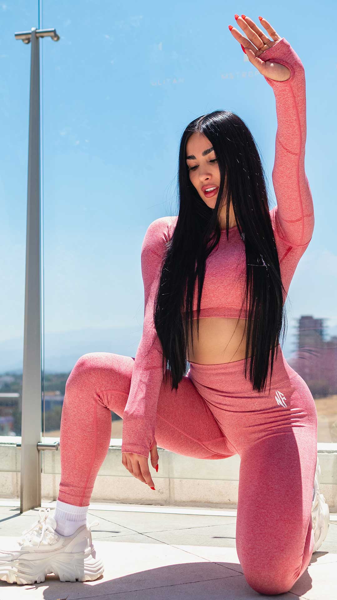 Long Sleeve Yoga Set Booty Cut Red